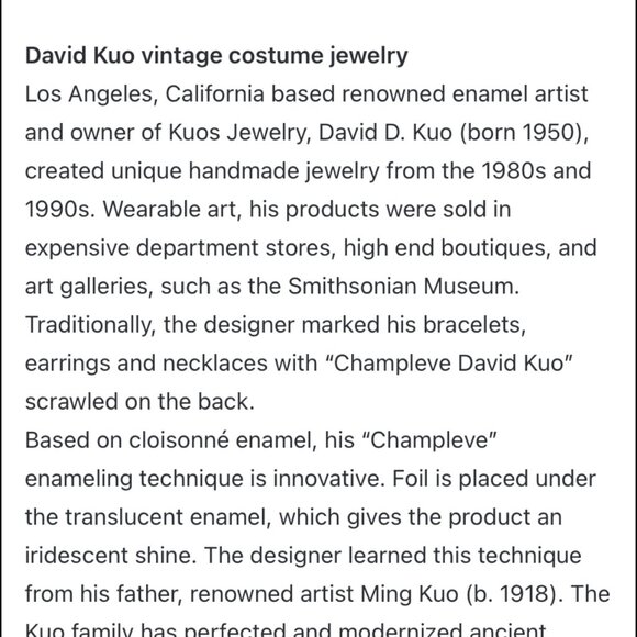 Artist David Kuo Enamel Champleve, Necklace, Bracelet, Earrings. - Picture 13 of 14